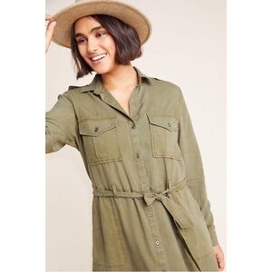 Anthropologie Cloth & Stone Eryn Utility Shirtdress Olive Safari Chic Size Small